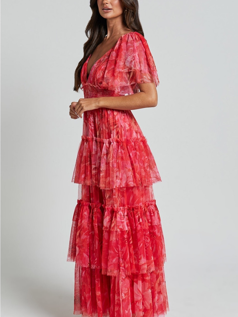 Showpo Leianna Tiered Floral Maxi Dress in Pink-Red - Picture 7 of 8